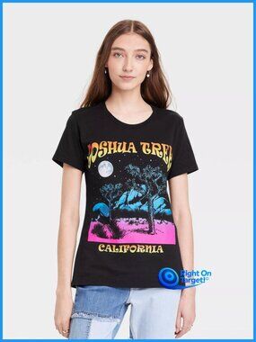 XL - Womens Joshua Tree Boyfriend Short Sleeve Graphic T-Shirt - Black